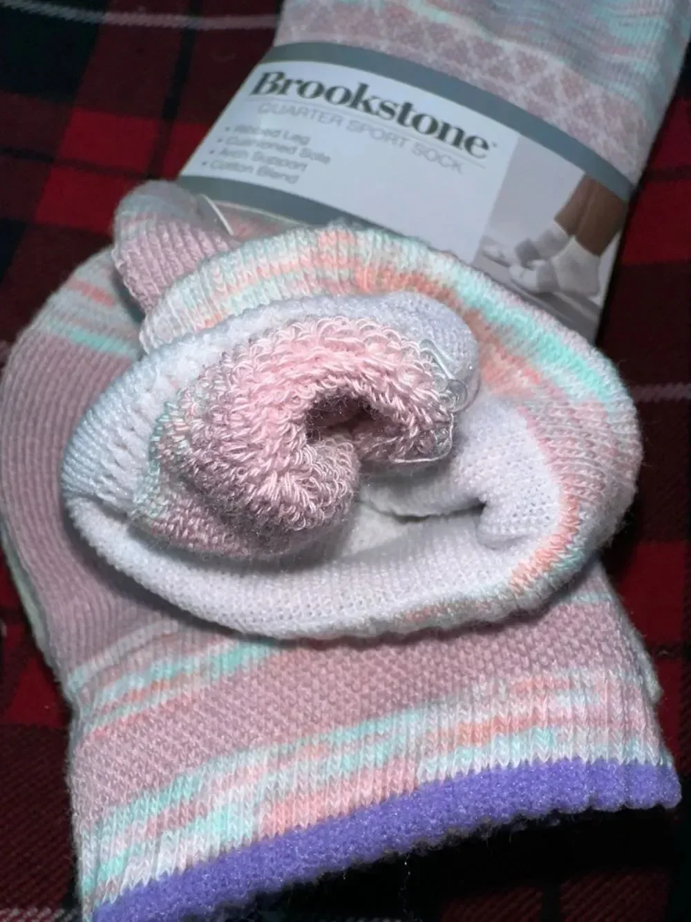 BROOKSTONE PINK LAVENDER GRAY IVORY TAN ORANGE COTTON BLEND QUARTER SPORT SOCKS